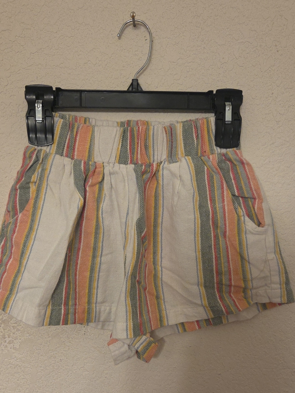 Poof! Cream Multicolor Vertical-Stripe High-Waist Shorts
